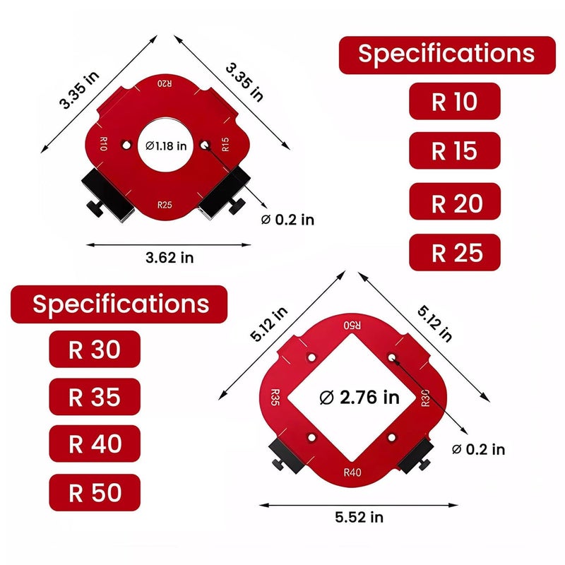 Lightdream 2-Piece 4-in-1 Rounded Corner Router Template, Aluminium Alloy Edge Guide Radius Template, Complete with 4 milling Cutters, for Woodworking Applications Rounded Corner arc Cutting and DIY Project - Image 3